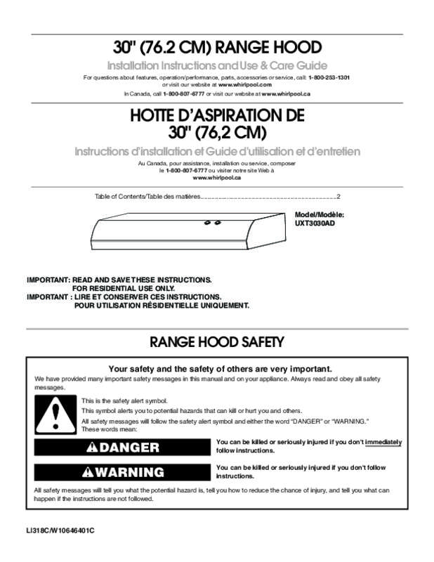 Guide utilisation WHIRLPOOL UXT3030ADW  - USE & CARE GUIDE de la marque WHIRLPOOL
