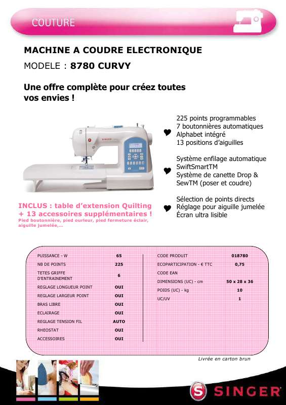 Guide utilisation SINGER CURVY 8780  de la marque SINGER