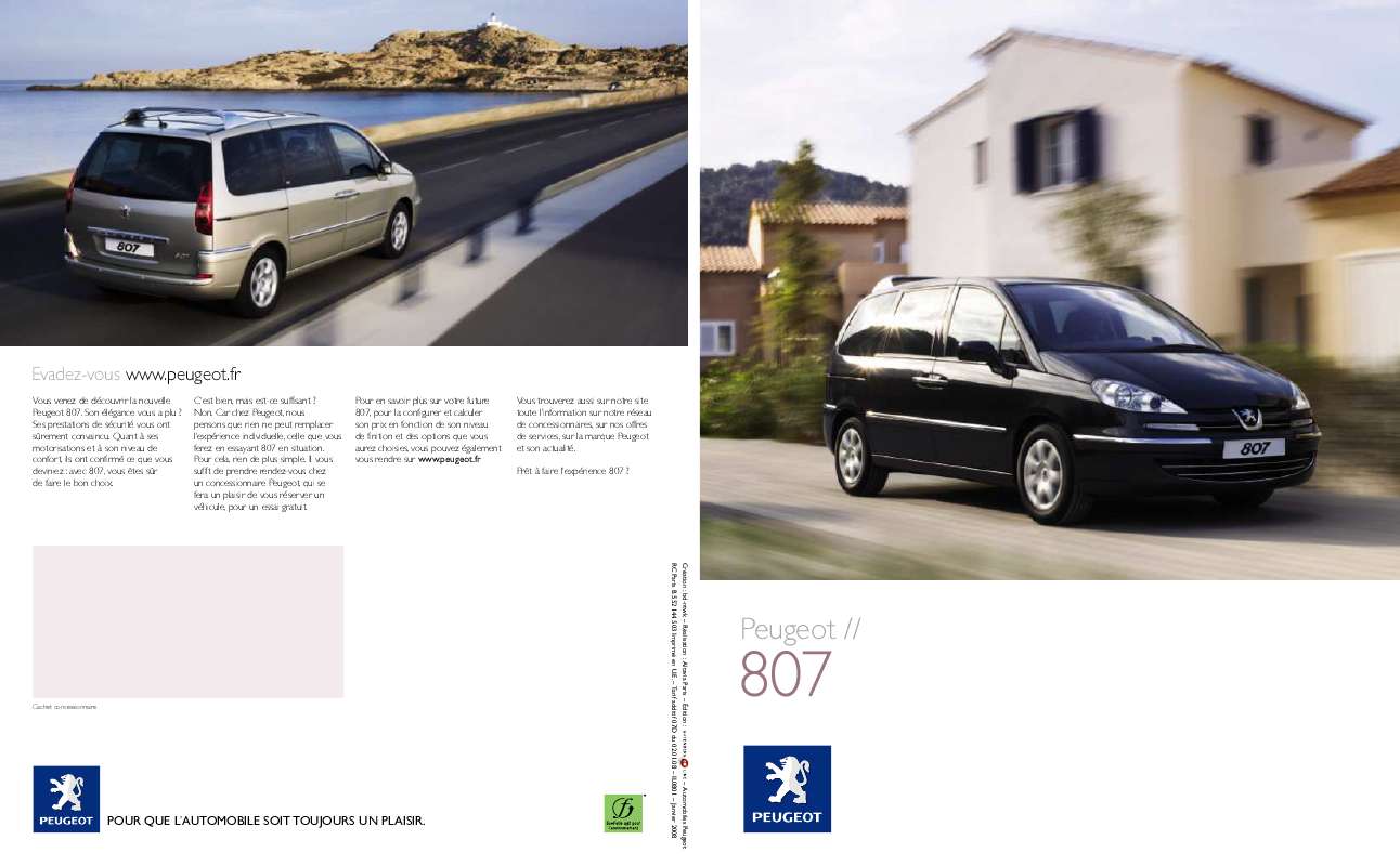 Guide utilisation PEUGEOT 807  de la marque PEUGEOT