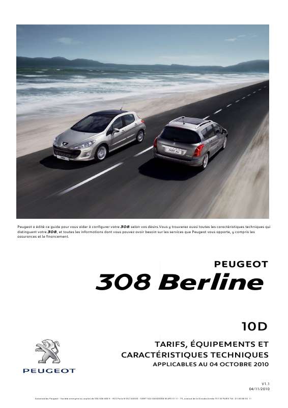 Guide utilisation PEUGEOT 308 BERLINE  de la marque PEUGEOT