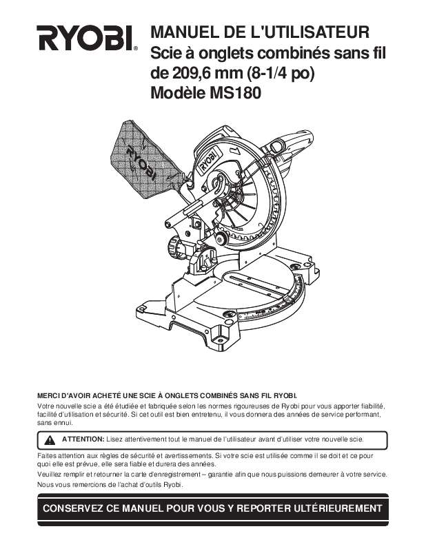 Guide utilisation  RYOBI MS180  de la marque RYOBI