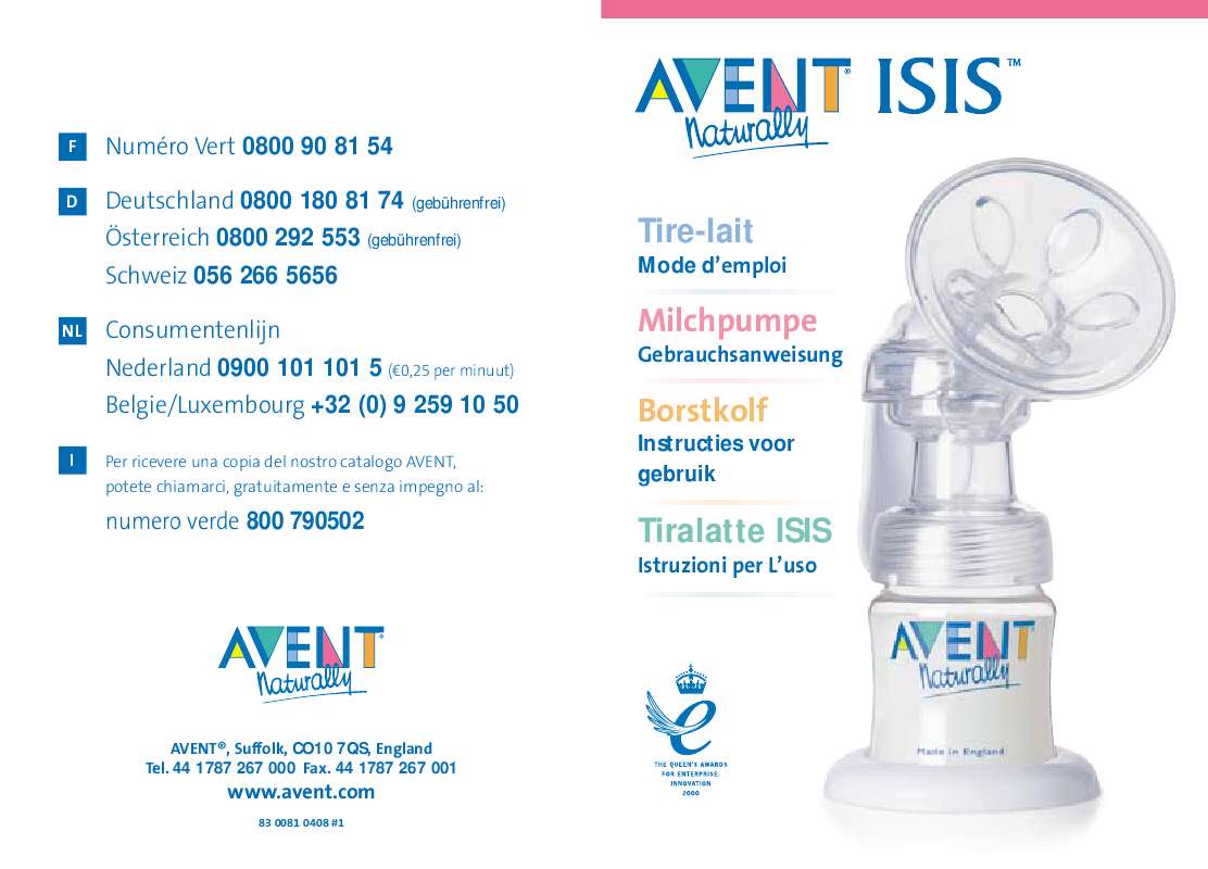 Guide utilisation  AVENT TIRE-LAIT MANUEL ISIS  de la marque AVENT