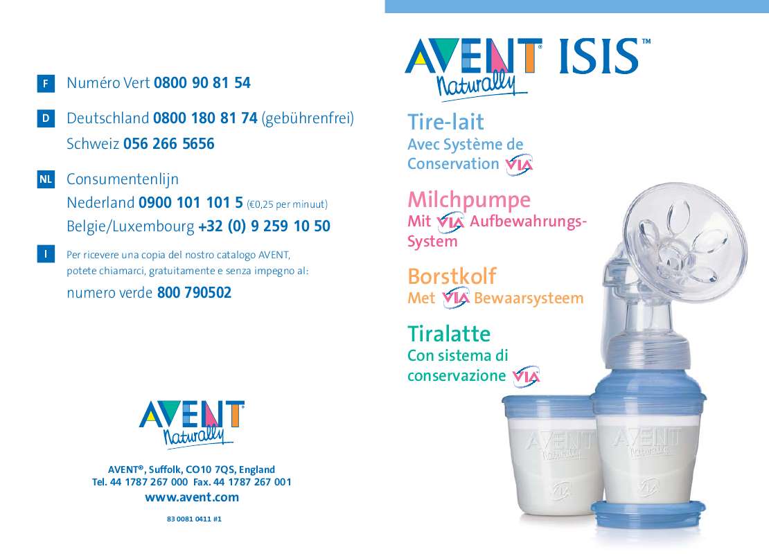 Guide utilisation  AVENT TIRE-LAIT MANUEL ISIS AVEC SYTEME DE CONSERVATION VIA  de la marque AVENT
