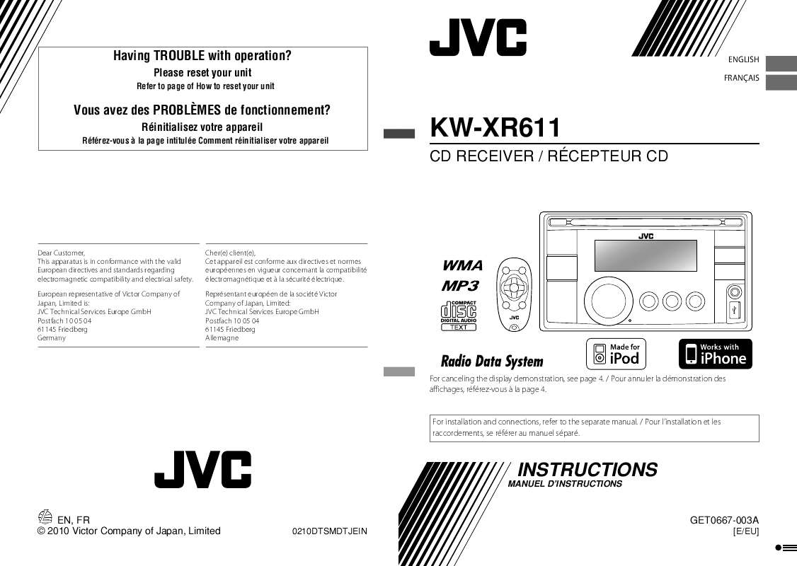 Guide utilisation JVC KW-XR611  de la marque JVC