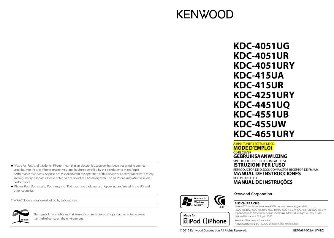 Guide utilisation KENWOOD KDC-4051UG  de la marque KENWOOD