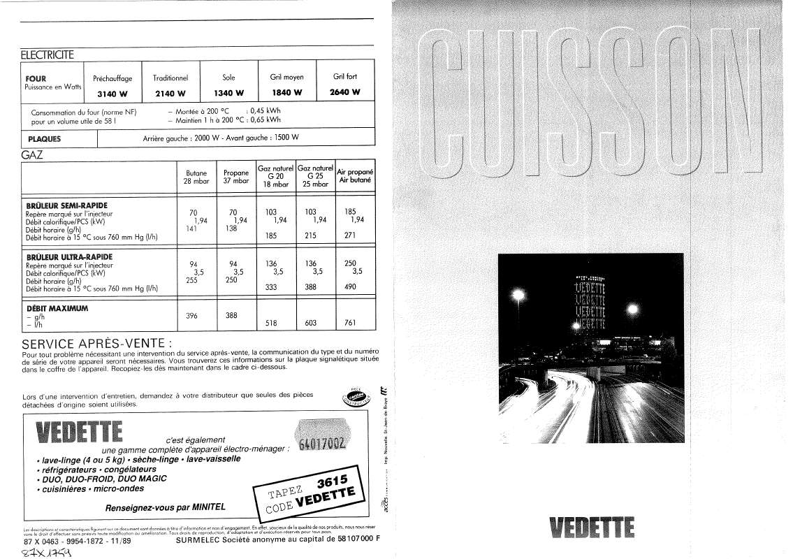 Guide utilisation VEDETTE 60DC2BB  de la marque VEDETTE