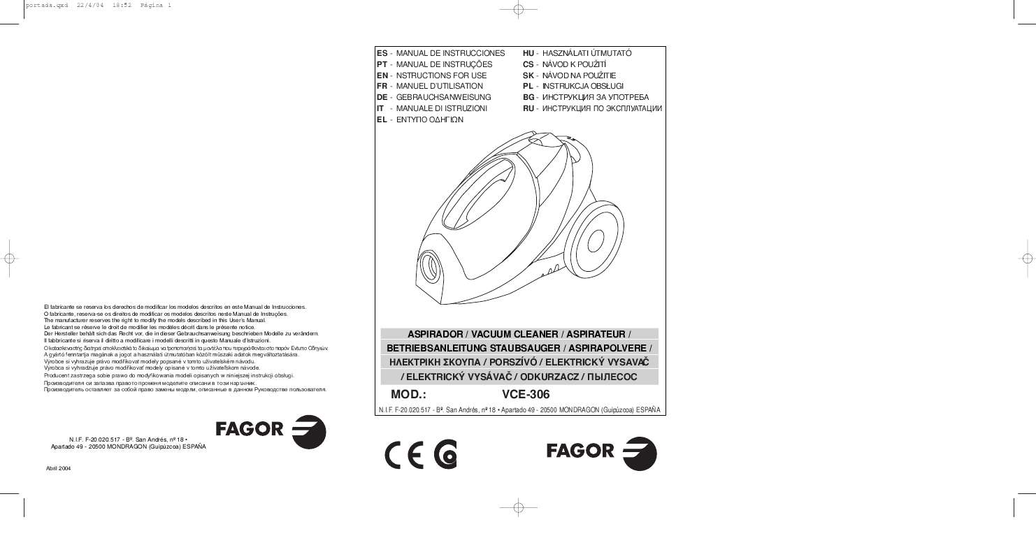 Guide utilisation  FAGOR VCE-306  de la marque FAGOR