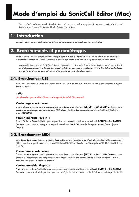 Guide utilisation  ROLAND SONICCELL EDITOR  de la marque ROLAND