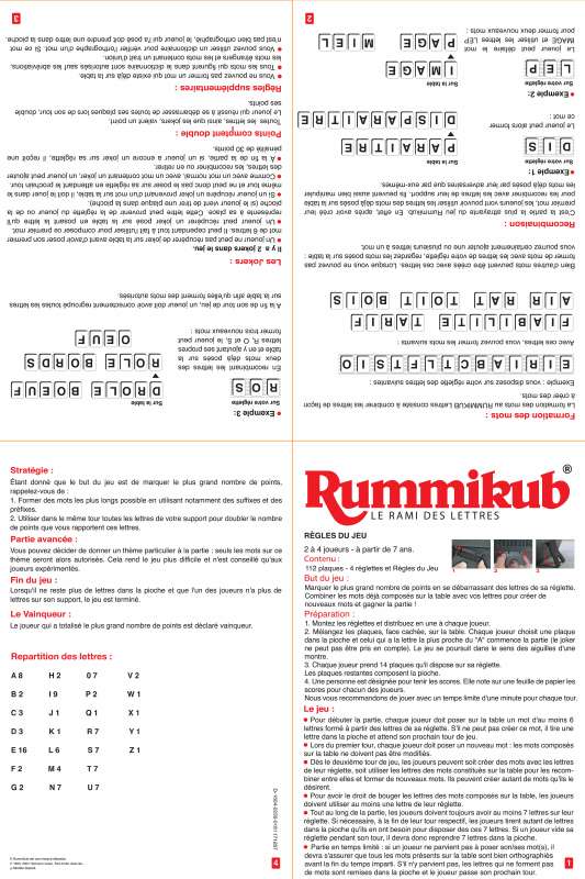 Notice règle du jeu L'original Rummikub chiffres M&M Ventures #A21