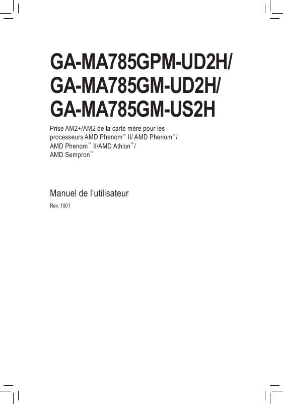 Guide utilisation GIGABYTE GA-MA785GPM-UD2H  de la marque GIGABYTE