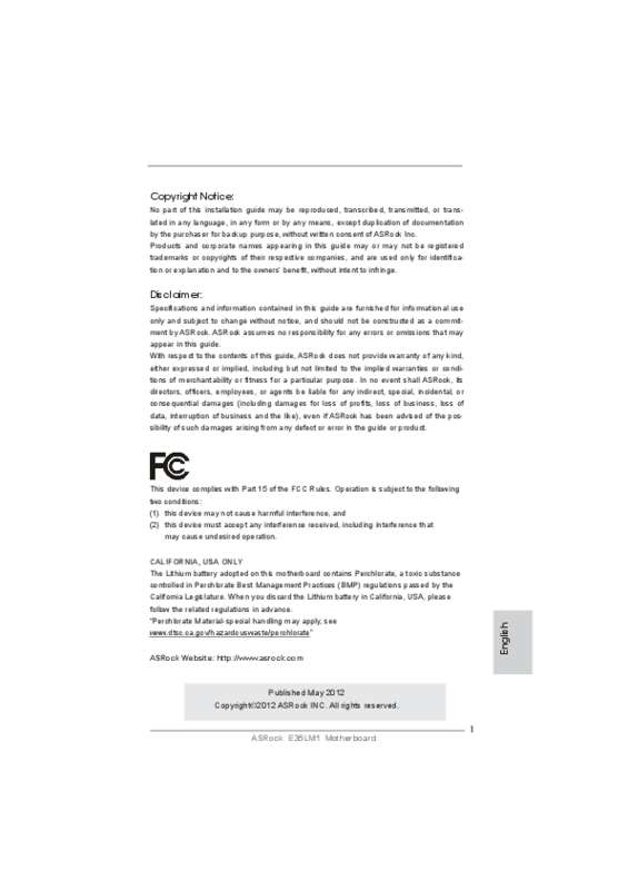 Guide utilisation ASROCK E35LM1  de la marque ASROCK