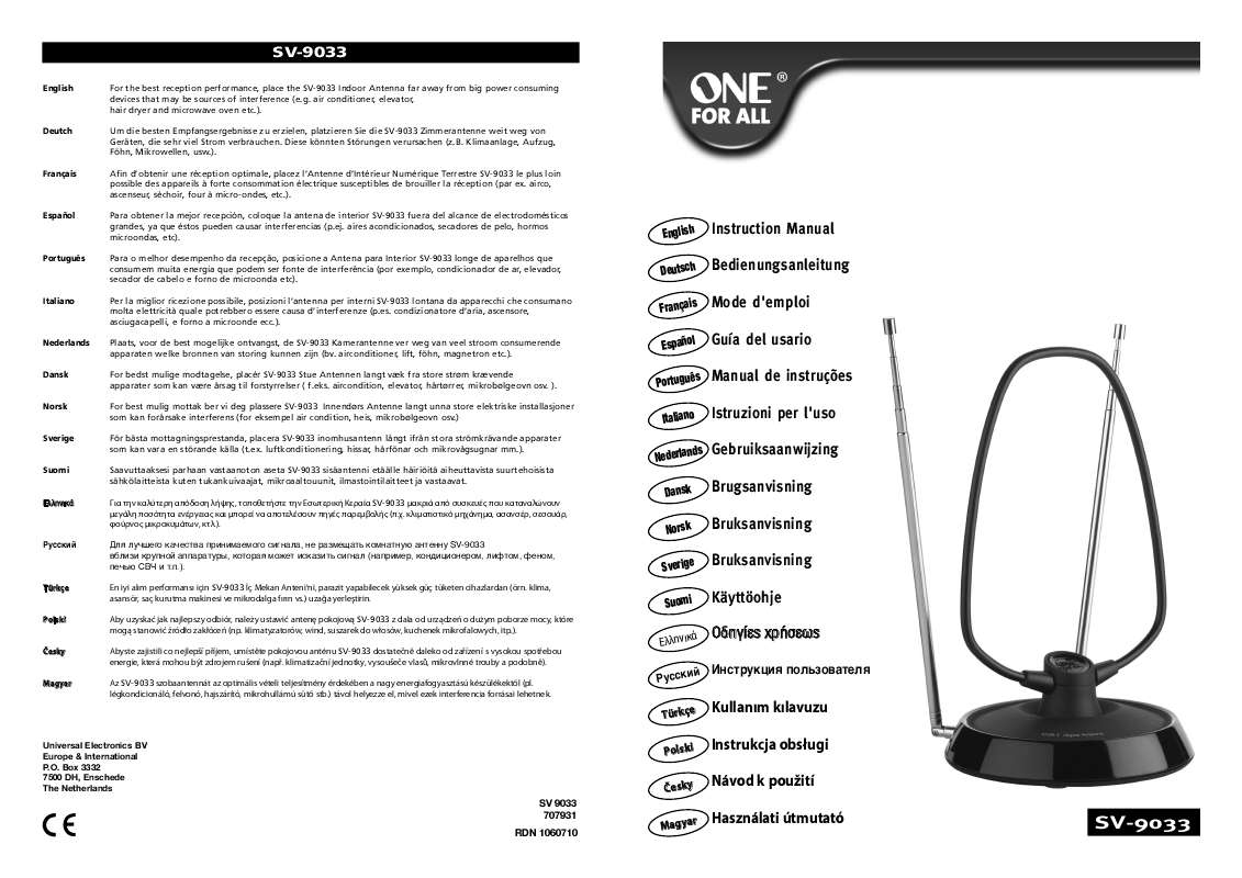 Guide utilisation ONE FOR ALL SV-9033  de la marque ONE FOR ALL