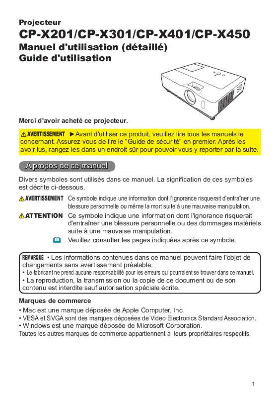 Guide utilisation HITACHI CP-X401  de la marque HITACHI