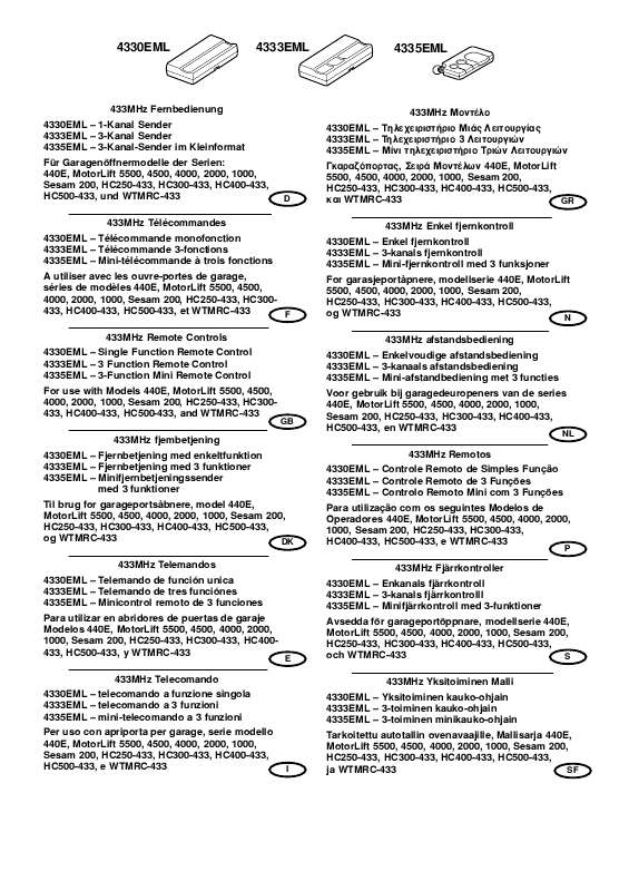 Guide utilisation  CHAMBERLAIN 4333EML  de la marque CHAMBERLAIN