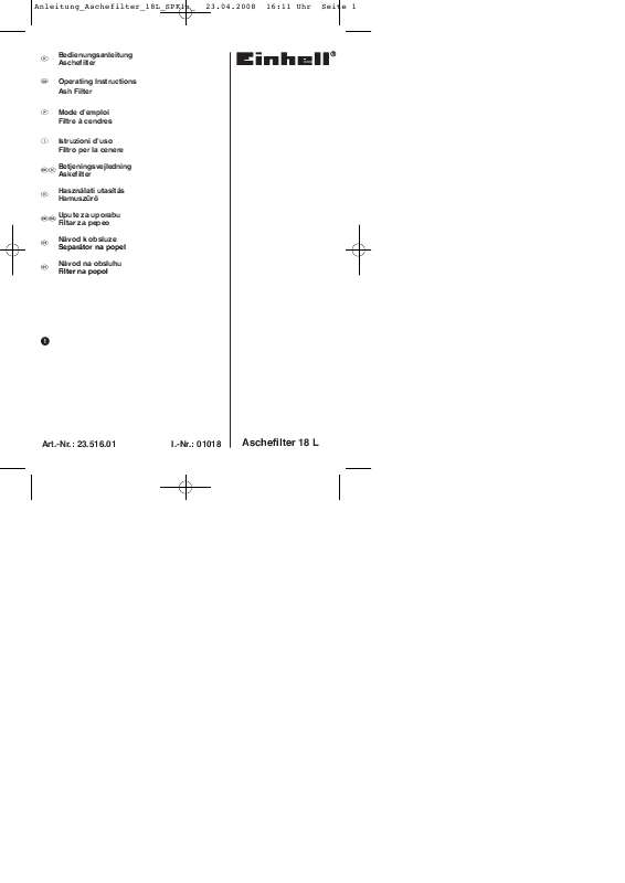 Guide utilisation  EINHELL ASCHEFILTER 18 L  de la marque EINHELL