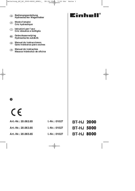 Guide utilisation EINHELL BT-HJ 5000  de la marque EINHELL