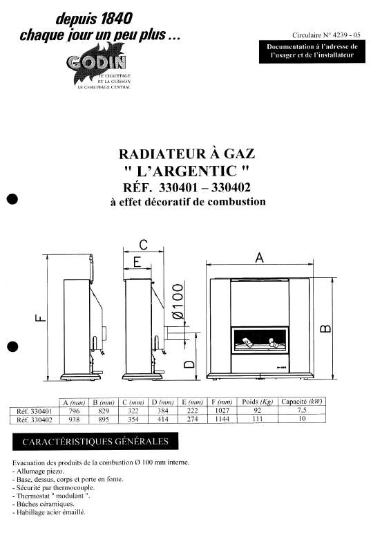 Guide utilisation GODIN 330401 ARGENTIC  de la marque GODIN