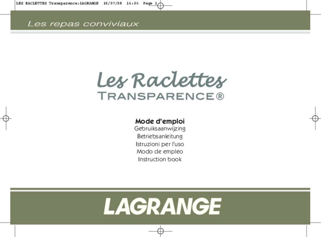 Appareil à raclette Lagrange 009604 Raclette 6 Transparence