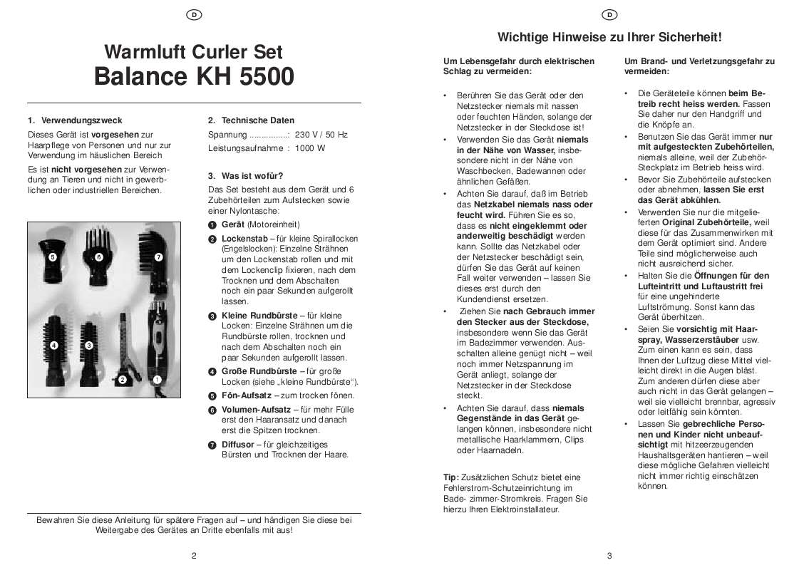 Guide utilisation  BALANCE KH 5500 WARM-AIR CURLER SET  de la marque BALANCE
