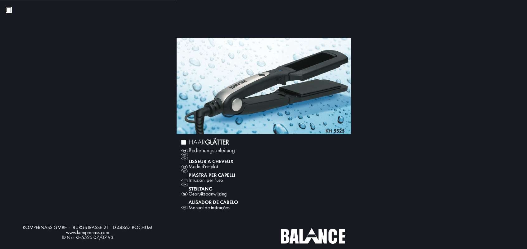 Guide utilisation  BALANCE KH 5525 HAIR STRAIGHTENER  de la marque BALANCE