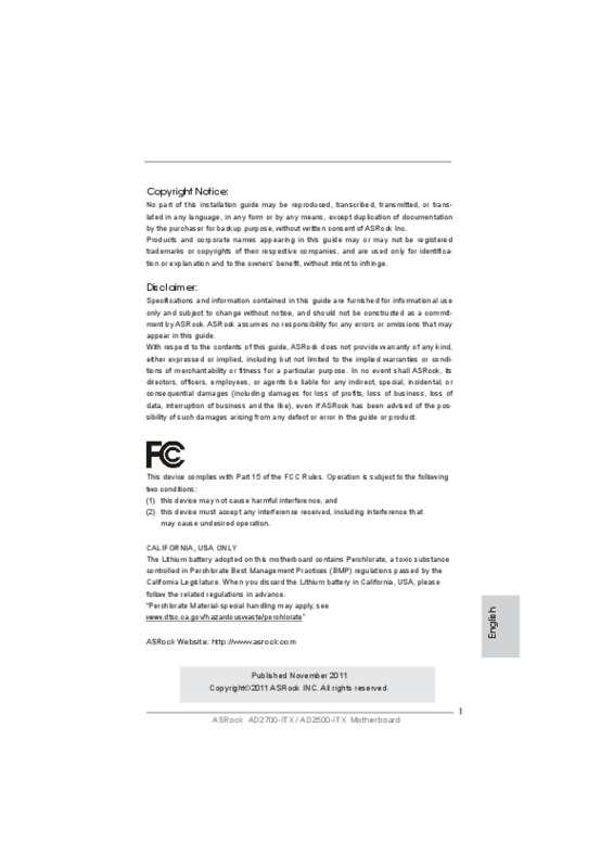 Guide utilisation ASROCK AD2700-ITX  de la marque ASROCK