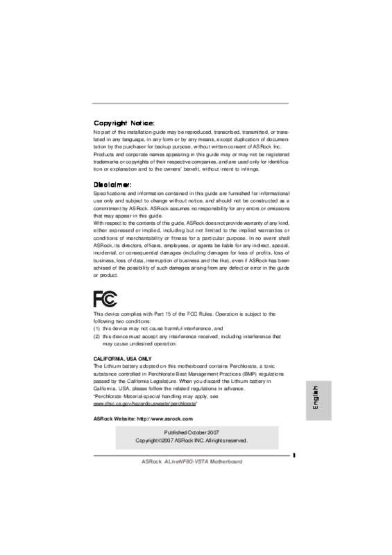 Guide utilisation ASROCK ALIVENF6G-VSTA  de la marque ASROCK