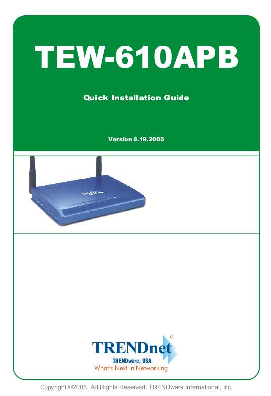 Guide utilisation TRENDNET TEW-610APB  de la marque TRENDNET
