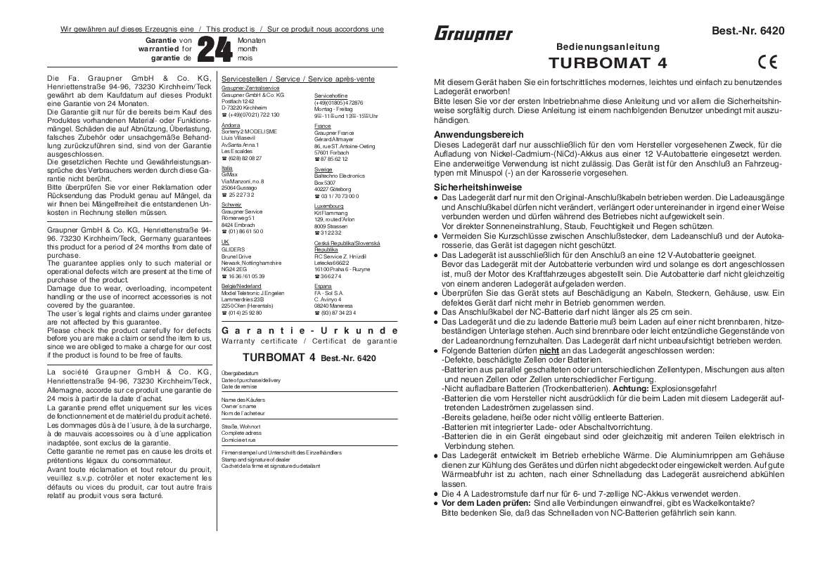 Guide utilisation  GRAUPNER TURBOMAT 4  de la marque GRAUPNER