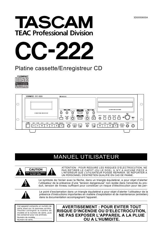 Guide utilisation  TASCAM CC-222  de la marque TASCAM