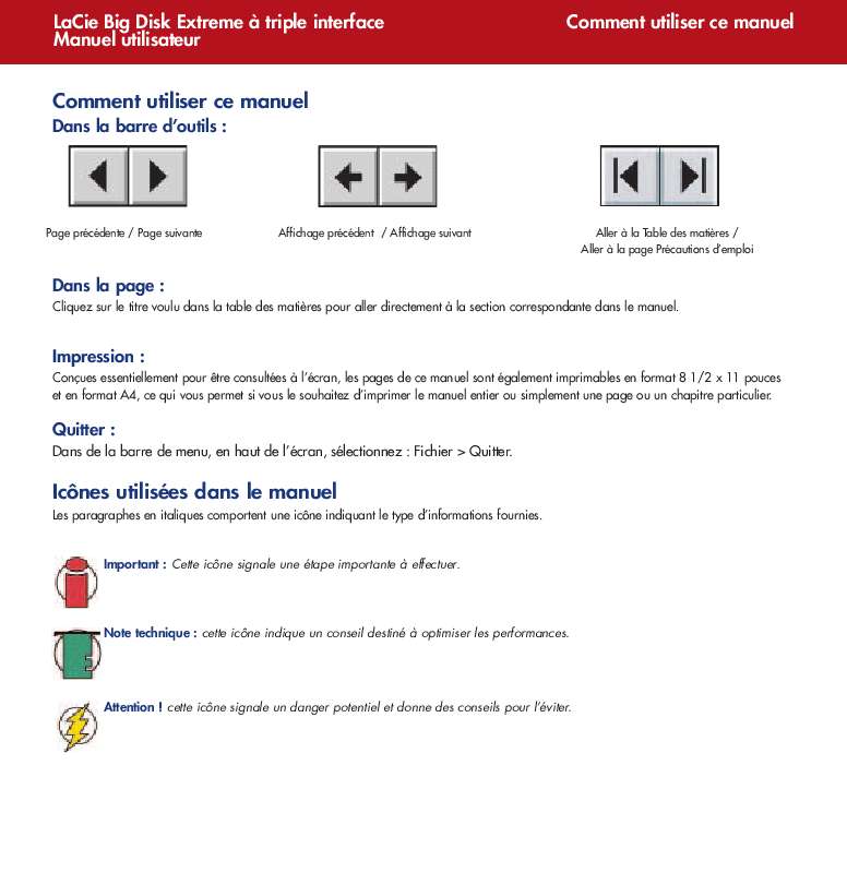 Guide utilisation  LACIE BIG DISK EXTREME WITH TRIPLE INTERFACE  de la marque LACIE