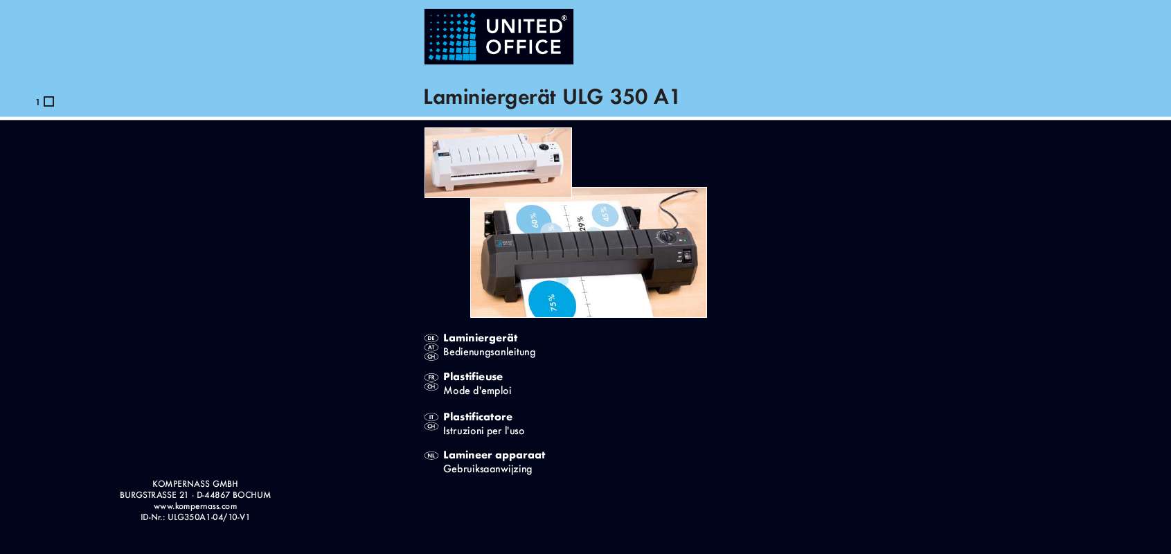 Guide utilisation  UNITED OFFICE ULG 350 A1 LAMINATOR  de la marque UNITED OFFICE