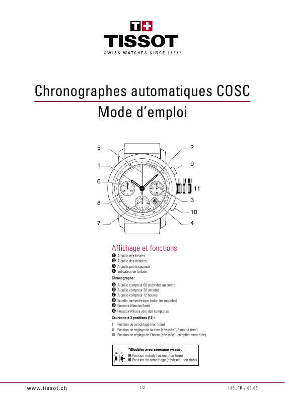 Guide utilisation  TISSOT CHRONOGRAPHES AUTOMATIQUES COSC  de la marque TISSOT