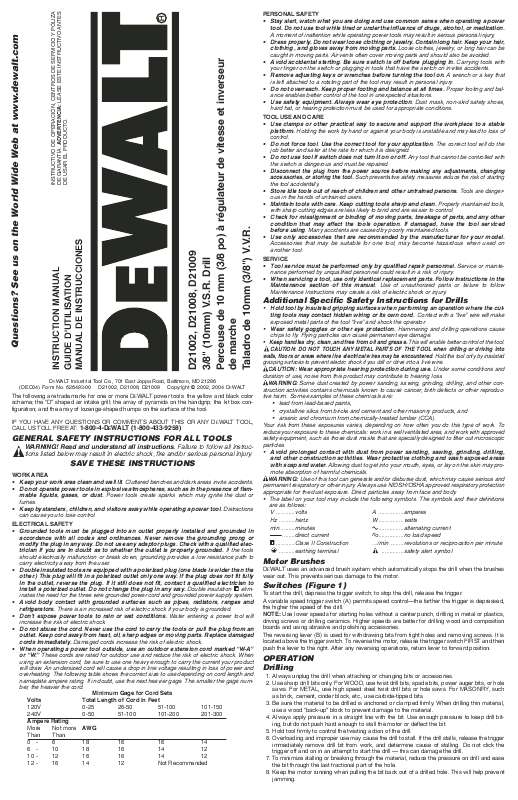 Guide utilisation  DEWALT DWD110K  de la marque DEWALT