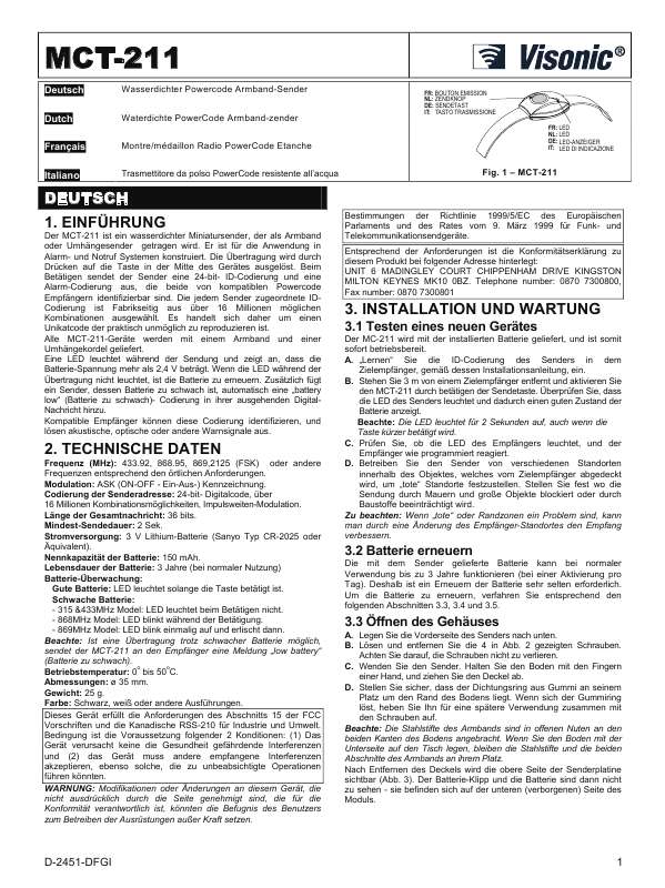 Guide utilisation  VISONIC MCT-211  de la marque VISONIC