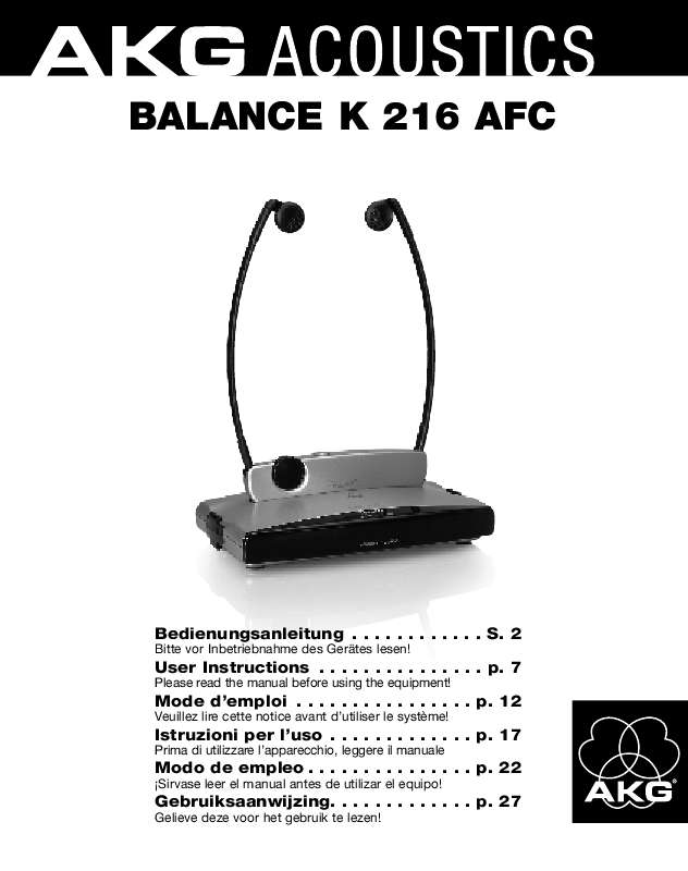 Guide utilisation AKG BALANCE K 216 AFC  de la marque AKG