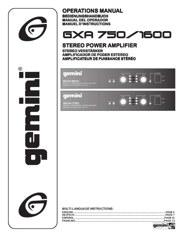 Guide utilisation  GEMINI GXA-1600  de la marque GEMINI