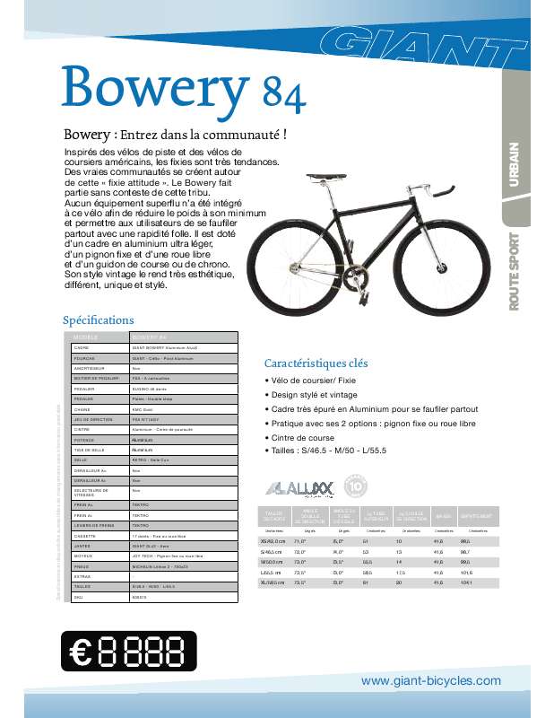 Guide utilisation  GIANT BICYCLES BOWERY 84  de la marque GIANT BICYCLES