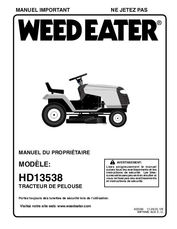Guide utilisation  WEED EATER HD13538  de la marque WEED EATER