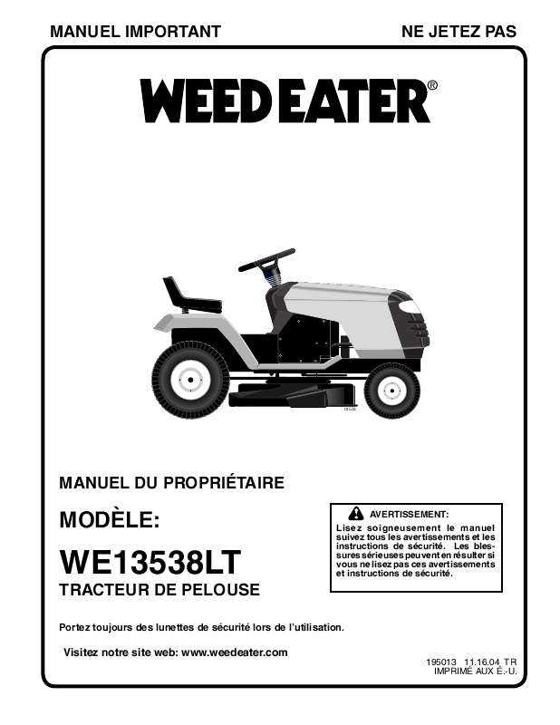 Guide utilisation  WEED EATER WE13538LT  de la marque WEED EATER