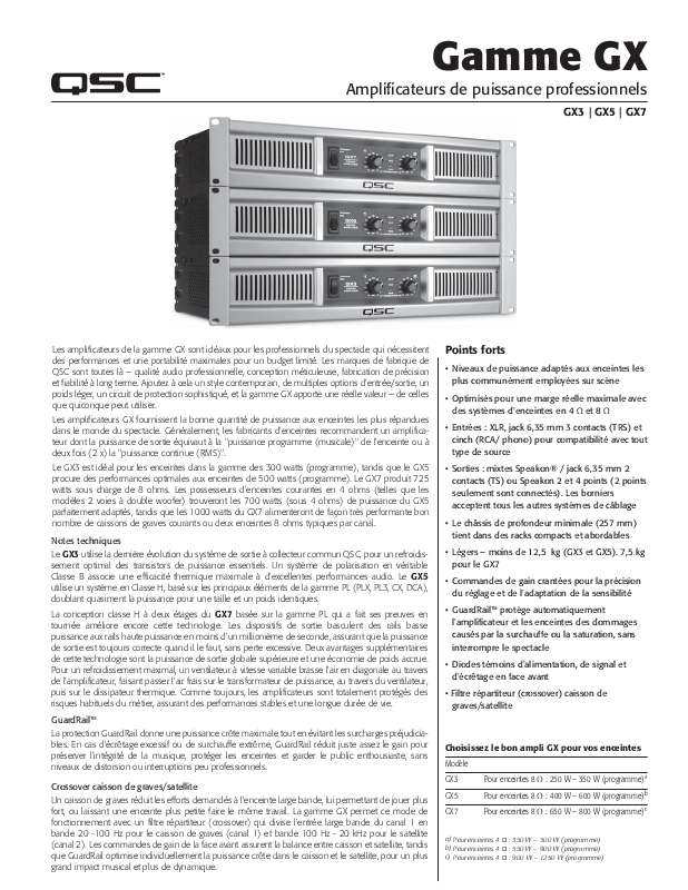 Guide utilisation  QSC AUDIO GX  de la marque QSC AUDIO