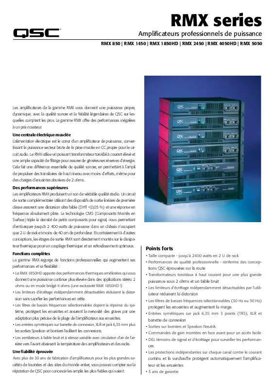 Guide utilisation  QSC AUDIO RMX 850  de la marque QSC AUDIO