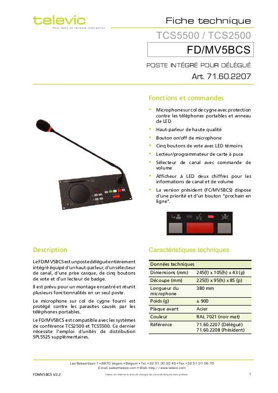 Guide utilisation  TELEVIC FD-MV5BCS  de la marque TELEVIC