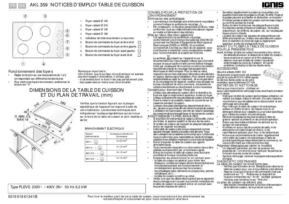 Guide utilisation WHIRLPOOL AKL 359/NE/03  - MODE D'EMPLOI de la marque WHIRLPOOL
