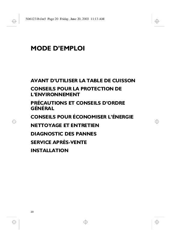 Guide utilisation WHIRLPOOL AKL 701/AE  - MODE D'EMPLOI de la marque WHIRLPOOL