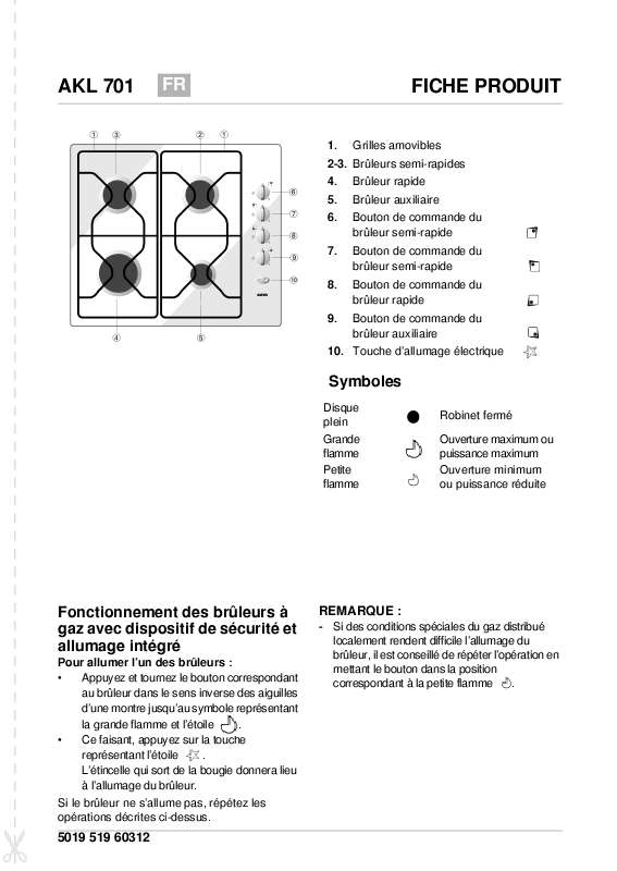 Guide utilisation WHIRLPOOL AKL 701/CF  - TABLEAU DE PROGRAMMES de la marque WHIRLPOOL