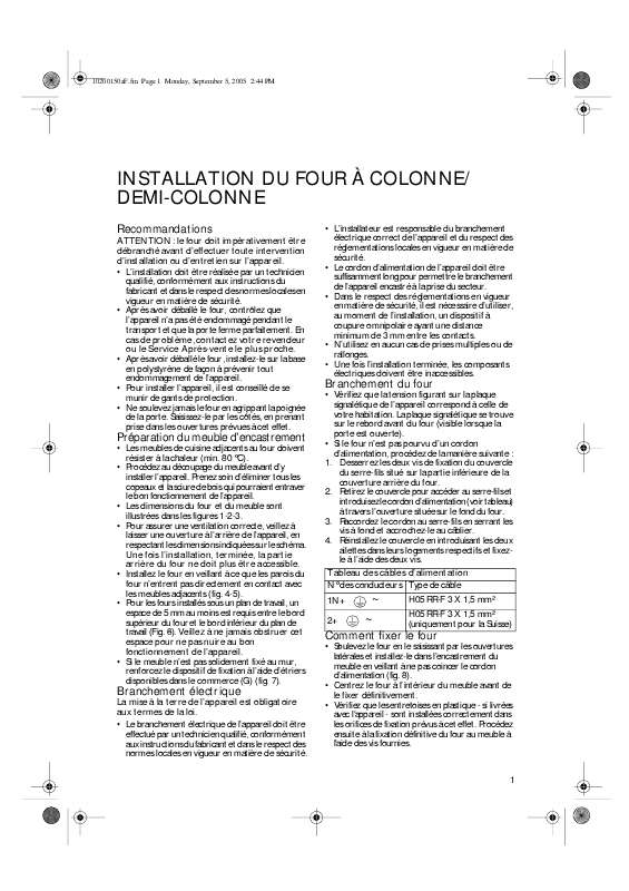 Guide utilisation WHIRLPOOL AKP 106/IX  - GUIDE D'INSTALLATION de la marque WHIRLPOOL