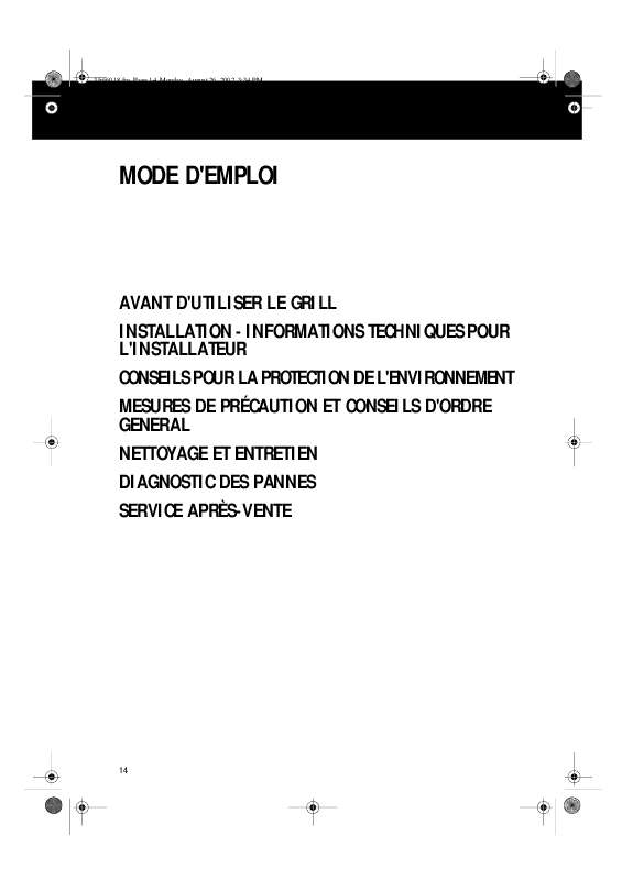 Guide utilisation WHIRLPOOL AKR 026/IX  - MODE D'EMPLOI de la marque WHIRLPOOL