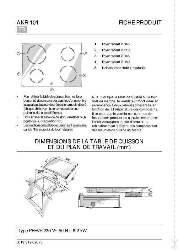 Guide utilisation WHIRLPOOL AKR 101/NE  - TABLEAU DE PROGRAMMES de la marque WHIRLPOOL