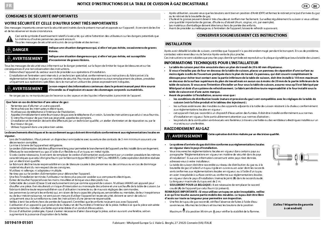 Guide utilisation WHIRLPOOL AKR 3580/IX  - TABLEAU DE PROGRAMMES de la marque WHIRLPOOL