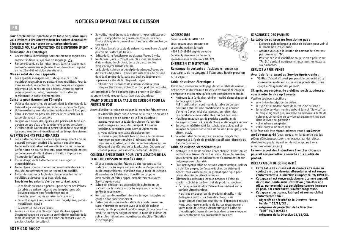 Guide utilisation WHIRLPOOL AKZ 165/IX  - TABLEAU DE PROGRAMMES de la marque WHIRLPOOL